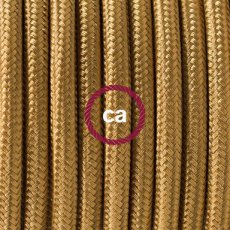 XZ3RM05 Textielkabel glanzend viscose goud 3 x 0,75