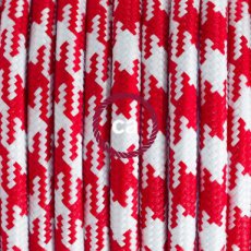 XZ3RP09 Textielkabel glanzend viscose rood/wit jacquard 3 x 0,75
