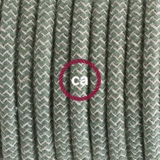 XZ3RD72 Textielkabel zigzag motief decoratie in grof linnen en groen tijm katoen 3 x 0,75