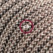 XZ3RD73 Textielkabel zigzagmotief in grof linnen en bruin schors katoen 3 x 0,75