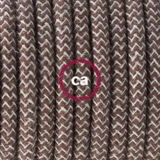Textielkabel zigzagmotief in grof linnen en bruin schors katoen 3 x 0,75