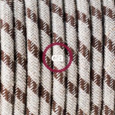 Textielkabel strepen motief decoratie in grof linnen en bruine bast katoen 3 x 0,75