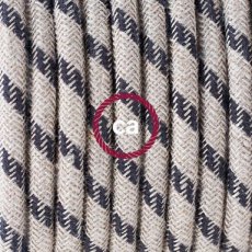 Textielkabel strepen motief decoratie in grof linnen en antraciet katoen 3 x 0,75