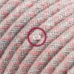 XZ3RD61 Textielkabel diamant motief decoratie in grof linnen en "oud" roze katoen 3 x 0,75