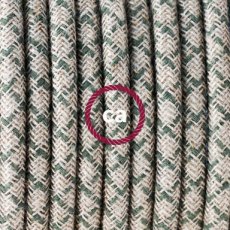 XZ3RD62 Textielkabel diamant motief decoratie in grof linnen en groen tijm katoen 3 x 0,75