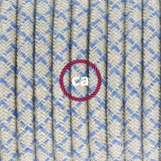 XZ3RD65 Textielkabel Steward blauw "oud" roze katoen en natuurlijk linnen 3 x 0,75