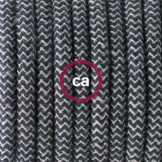 Textielkabel zigzag motief in grof linnen en antraciet katoen 3 x 0,75