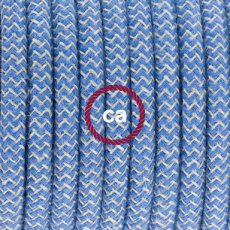 Textielkabel Steward blauw zigzag katoen en natuurlijk linnen 3 x 0,75
