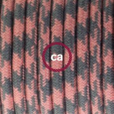 Textielkabel mat katoen grijs/oudroze jacquard 3 x 0,75