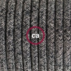 Textielkabel geweven onyx tweed, natuurlijk linnen afgewerkt met glitter en zwart katoen 3 x 0,75