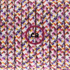 Textielkabel glanzend viscose met pixel motief fuchsia 3 x 0,75