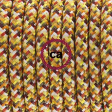 Textielkabel glanzend viscose met pixel motief oranje 3 x 0,75