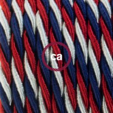 XZ3TZUSA Textielkabel glanzend viscose blauw/rood/wit 3 x 0,75
