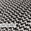 XZ15RZ04 opbouw textielkabel 3x1,5 rond viscoze zigzag zwart-wit